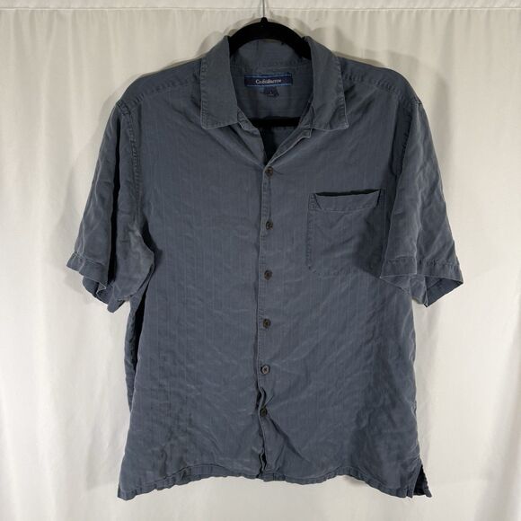 Croft Barrow 100% Silk Shirt Men's Large Blue Button Up Short Sleeve Collared - Picture 1 of 9